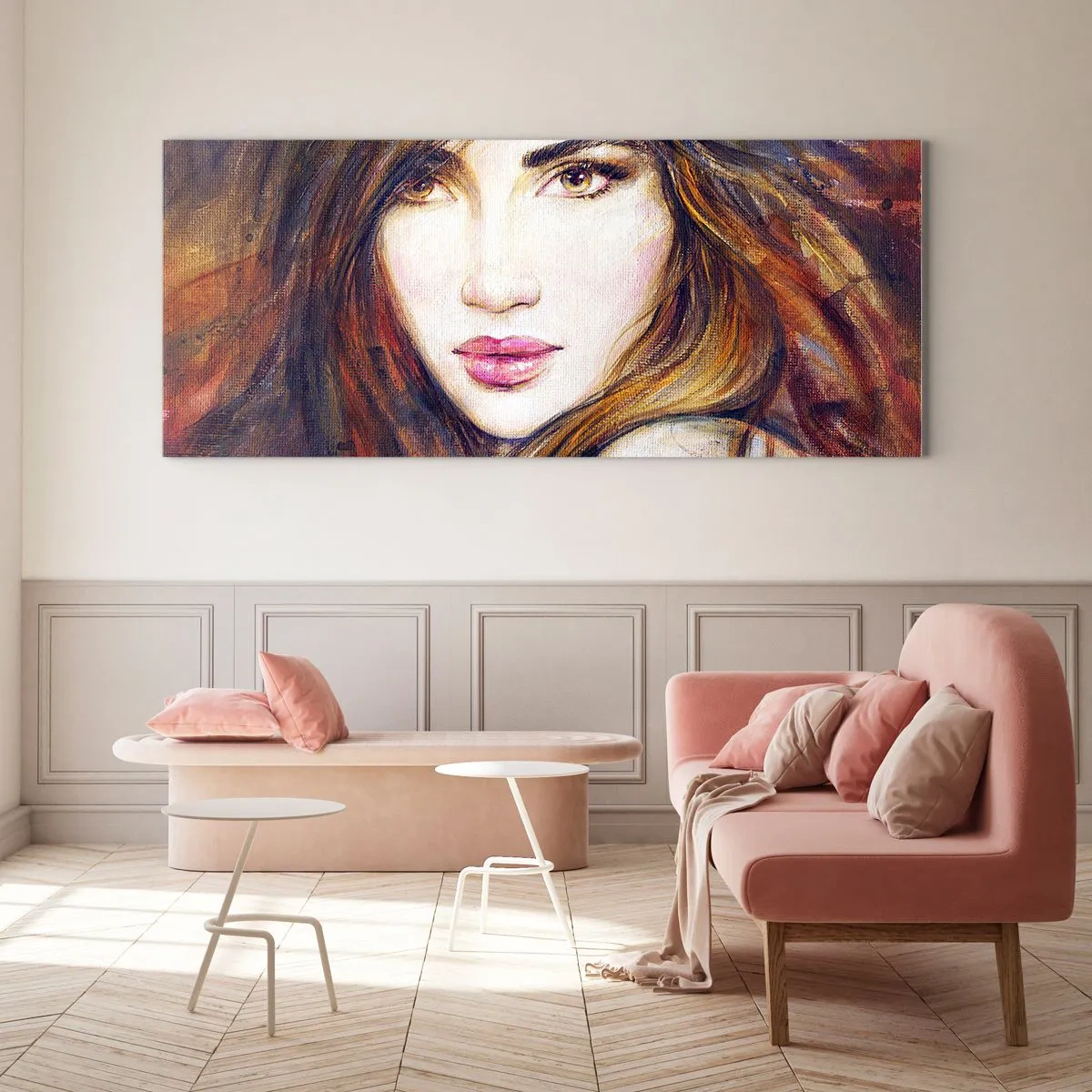 Impression sur verre - Image sur verre - Portrait d'une femme dans un style pictural - 120x50cm - Un sou pour vos pensées - Décoration murale moderne pour le salon et la chambre ARTTOR