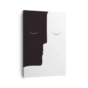 Impression sur toile - Image sur toile - Une silhouette minimaliste de deux visages aux couleurs contrastées. - 50x70cm - Unité des contraires - Décoration murale moderne pour le salon et la chambre ARTTOR