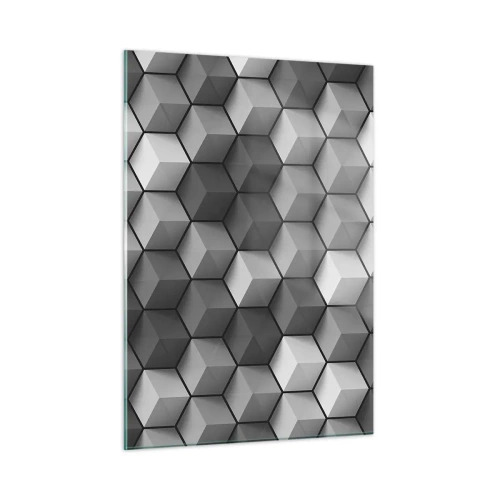 Impression sur verre - Image sur verre - Cubes géométriques dans des tons de gris - 50x70cm - Puzzle cubiste - Décoration murale moderne pour le salon et la chambre ARTTOR