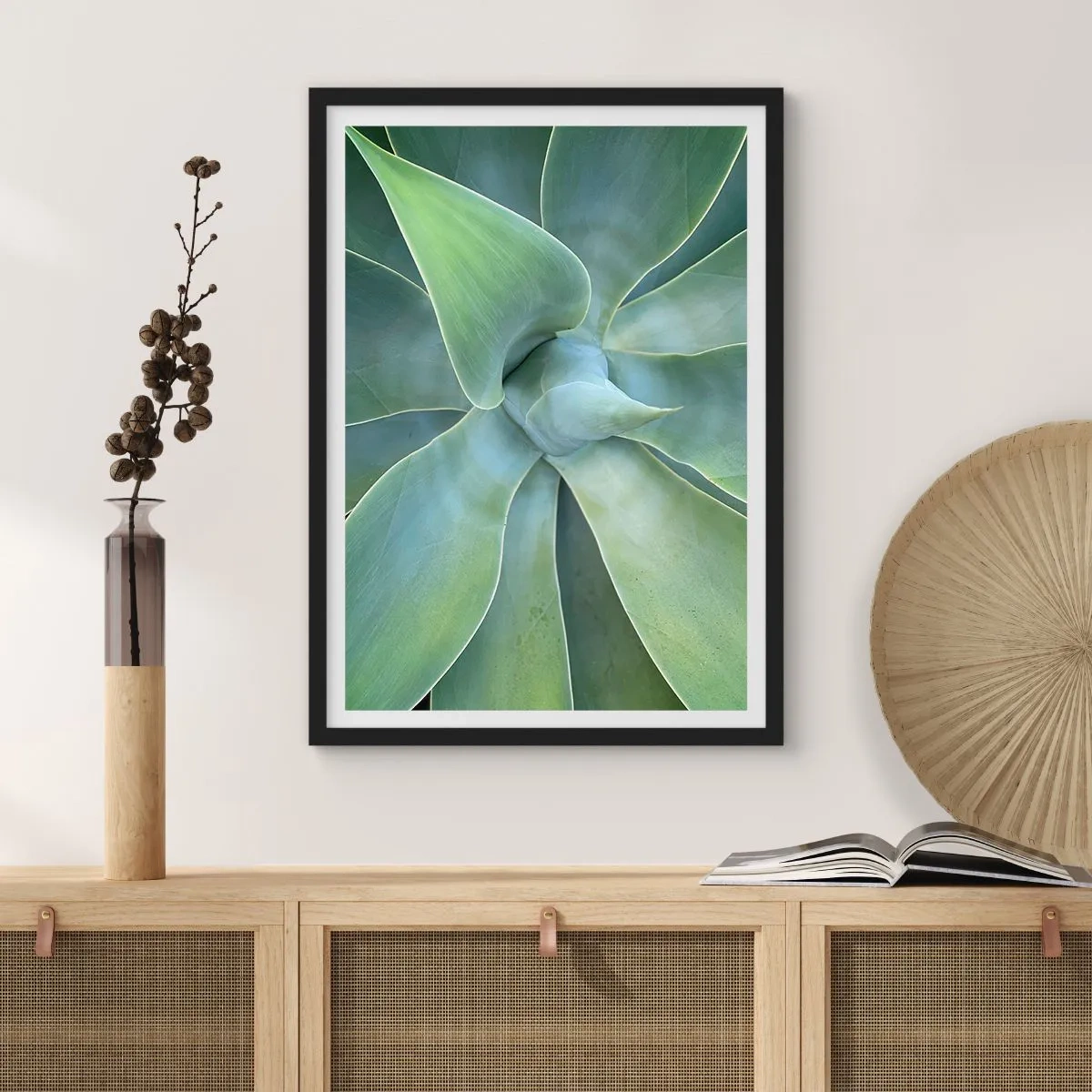 Affiche dans un cadre noir - Poster - Gros plan de feuilles succulentes symétriques - 50x70cm - La naissance de la verdure - Décoration murale moderne pour le salon et la chambre ARTTOR
