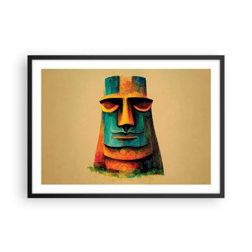 Affiche dans un cadre noir - Poster - Statue colorée de l'île de Pâques - 70x50cm - Statuesque et sympathique - Décoration murale moderne pour le salon et la chambre ARTTOR