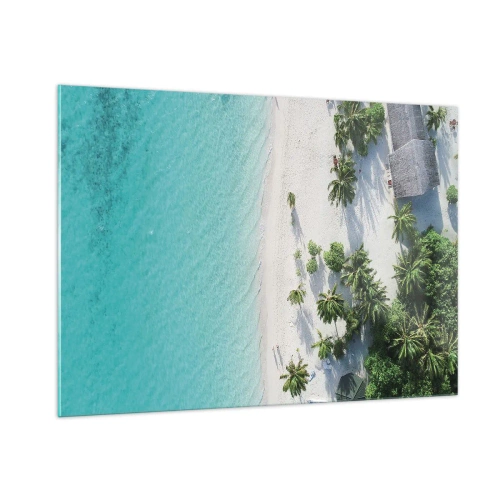 Impression sur verre - Image sur verre - Vue plongeante sur une plage tropicale avec des palmiers et une mer turquoise - 100x70cm - Vacances au paradis - Décoration murale moderne pour le salon et la chambre ARTTOR