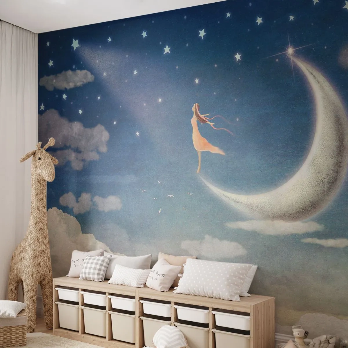 Papier Peint Photo Standard Eco - Valise bleue - Abstraction, Pour les enfants, Lune - 400x280 cm