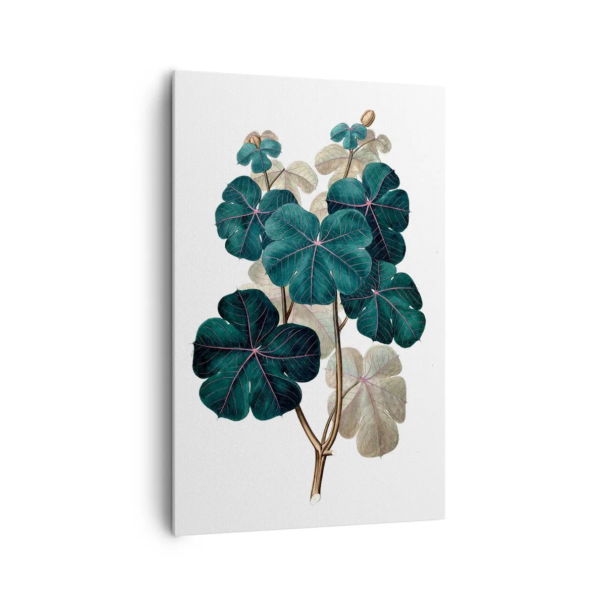 Impression sur toile - Image sur toile - Illustration botanique avec des feuilles dans les tons de vert et de beige - 80x120cm - De l'ancien herbier - Décoration murale moderne pour le salon et la chambre ARTTOR