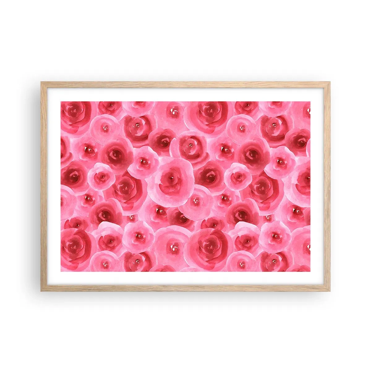 Affiche dans un chêne clair - Poster - Roses en-haut et en-bas - 70x50 cm