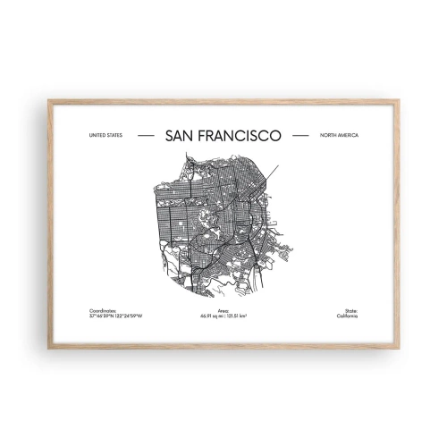Affiche dans un chêne clair - Poster - Anatomie de San Fransisco - 100x70 cm