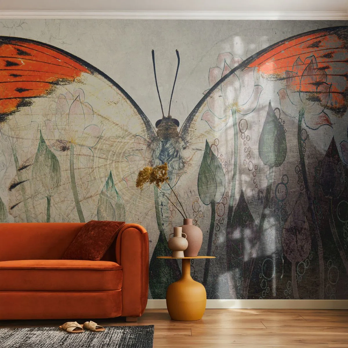 Papier Peint Photo Standard Eco - "Où est le papillon qui se balance sur l'herbe" - Abstraction, Papillon, Nature - 400x280 cm