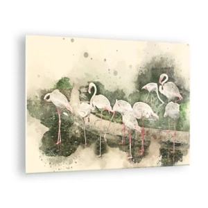 Impression sur verre - Image sur verre - Flamants roses sur fond d'une composition à l'aquarelle - 70x50cm - Rêve exotique - Décoration murale moderne pour le salon et la chambre ARTTOR