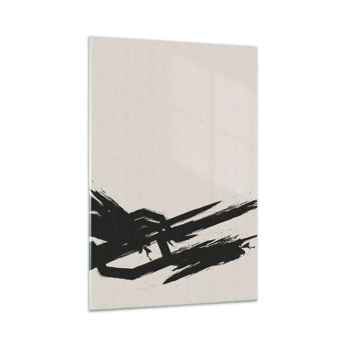 Impression sur verre - Image sur verre - Coups de pinceau dynamiques en noir sur fond clair - 70x100cm - Ruée imparable - Décoration murale moderne pour le salon et la chambre ARTTOR