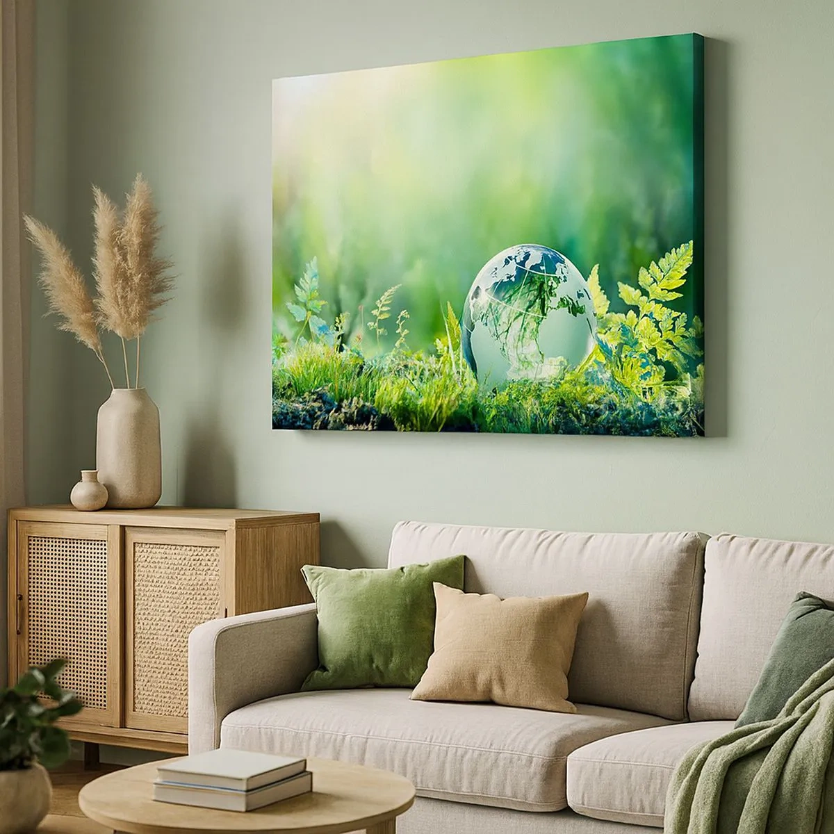 Impression sur toile - Image sur toile - Un globe de cristal parmi la verdure de la nature - 70x50cm - La planette verte - Décoration murale moderne pour le salon et la chambre ARTTOR