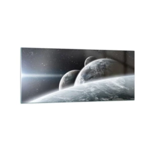 Impression sur verre - Image sur verre - Planètes dans l'espace sur fond d'étoiles et de galaxies - 120x50cm - Musique cosmique des sphères - Décoration murale moderne pour le salon et la chambre ARTTOR