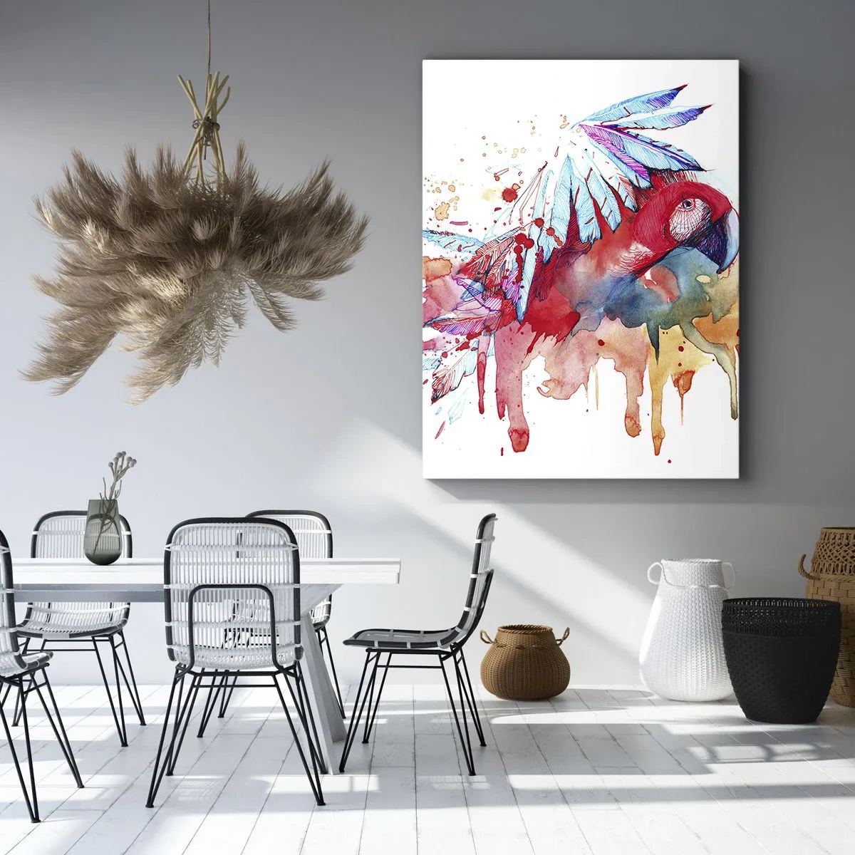 Impression sur toile - Image sur toile - Un perroquet dans un style aquarelle artistique - 50x70cm - Perroquets colorés - Décoration murale moderne pour le salon et la chambre ARTTOR