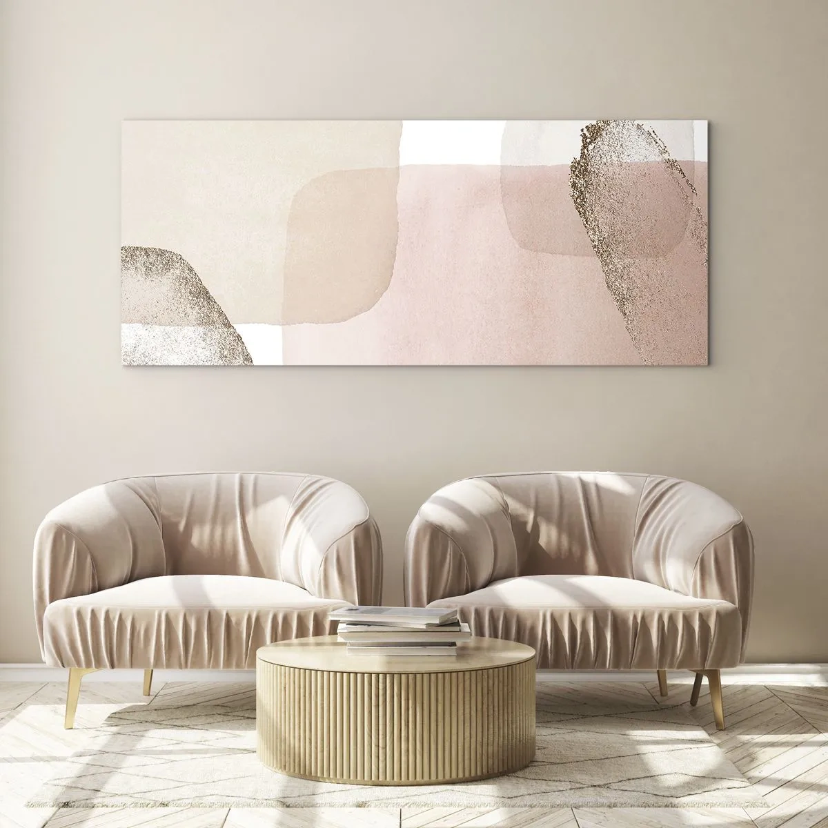 Impression sur verre - Image sur verre - Taches pastel avec éléments dorés - 120x50cm - Regard à travers la couleur - Décoration murale moderne pour le salon et la chambre ARTTOR
