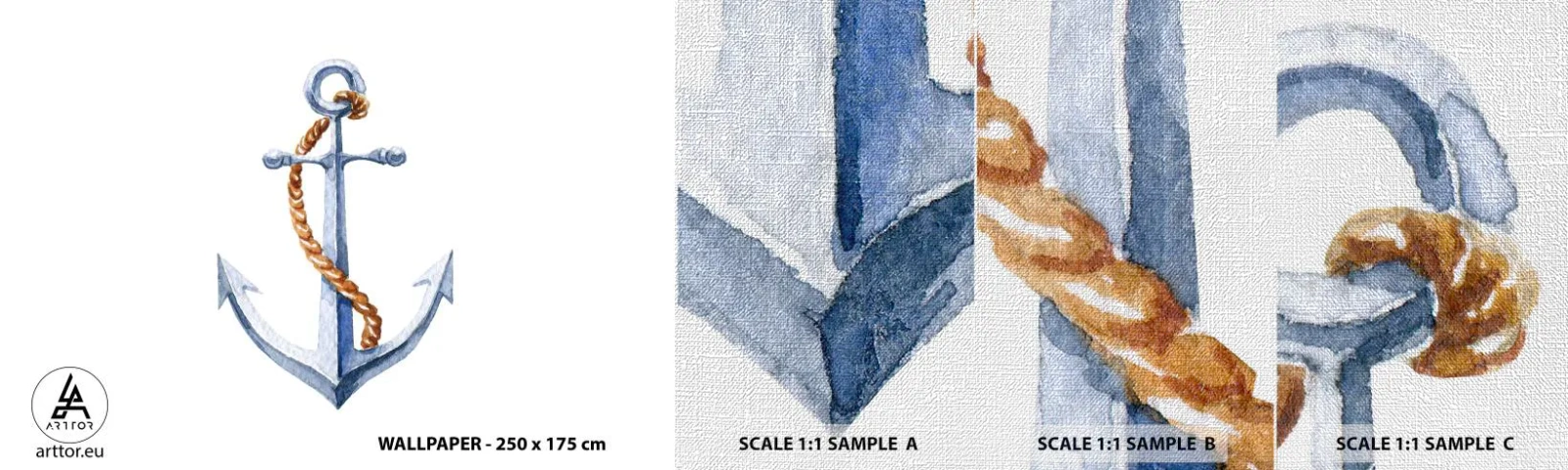 Échantillon de Papier Peint Premium Canvas - Ah l'aventure ! - Ancre, Passe-temps, voile - 100x30 cm