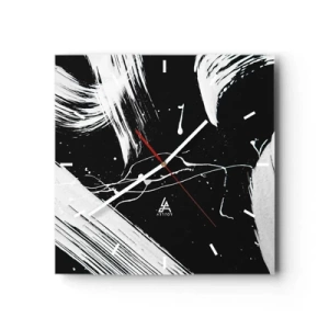 Horloge murale - Pendule murale - Traits blancs abstraits sur fond noir - 30x30cm - Briser les ténèbres - Décoration murale moderne pour le salon et la chambre ARTTOR