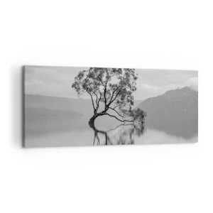 Impression sur toile - Image sur toile - Un arbre solitaire se reflétant dans l'eau avec des montagnes en arrière-plan - 120x50cm - Un tel pays existe - Décoration murale moderne pour le salon et la chambre ARTTOR