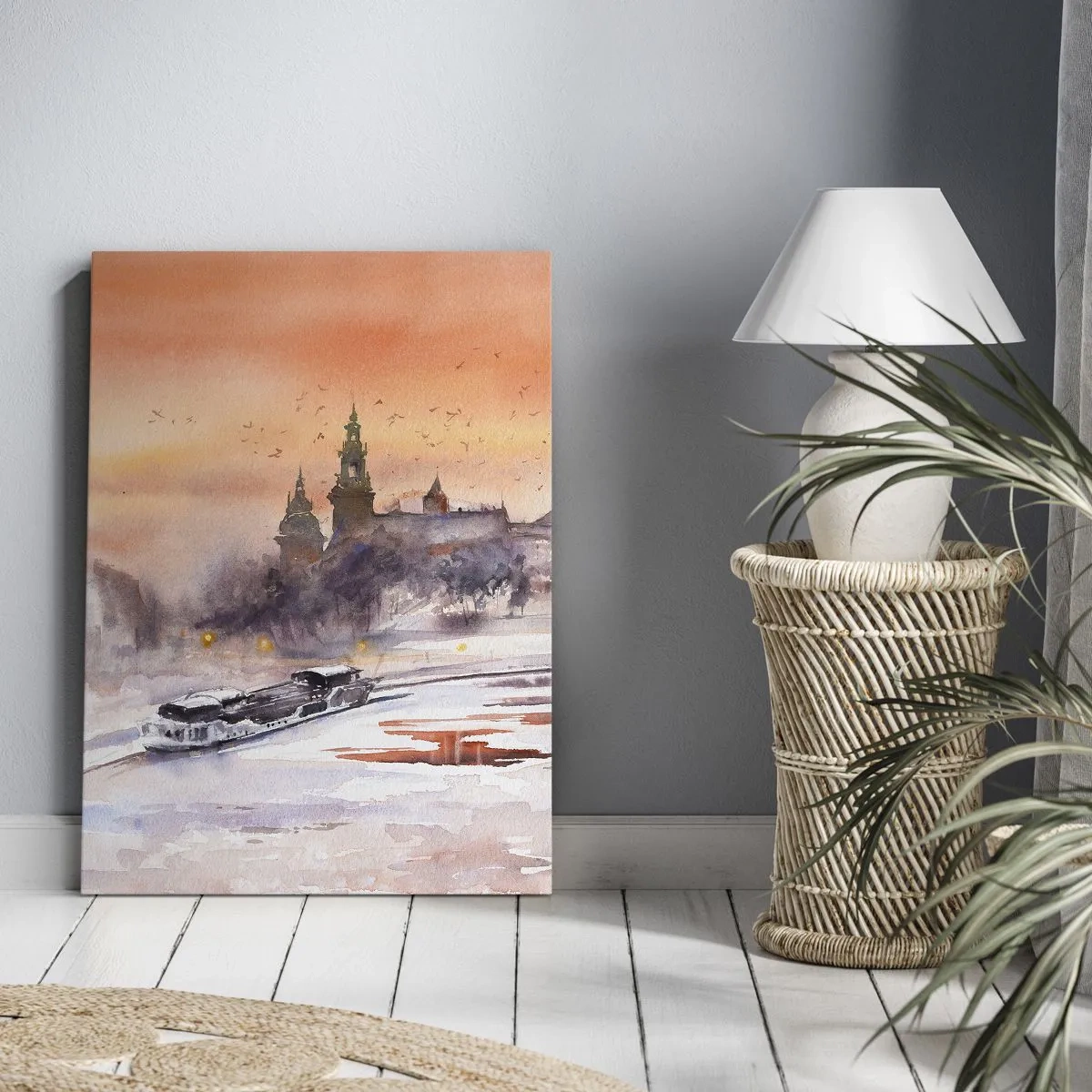 Impression sur toile - Image sur toile - Coucher de soleil sur le château dans un paysage hivernal - 70x100cm - Coucher de soleil royal - Décoration murale moderne pour le salon et la chambre ARTTOR