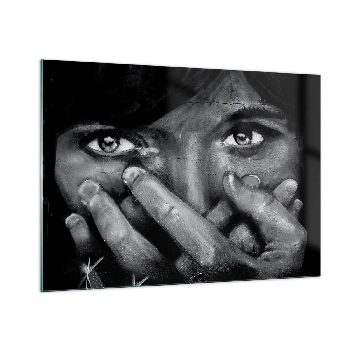 Impression sur verre - Image sur verre - Un portrait en noir et blanc avec un regard émotionnel - 100x70cm - Je ne dirai pas qui a peint - Décoration murale moderne pour le salon et la chambre ARTTOR