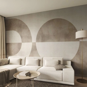 Papier Peint Photo Premium Canvas - Une peinture abstraite dans les tons beiges avec des formes géométriques et de la symétrie. - 100x70cm - Similitudes et différences - Décoration murale moderne pour le salon et la chambre ARTTOR
