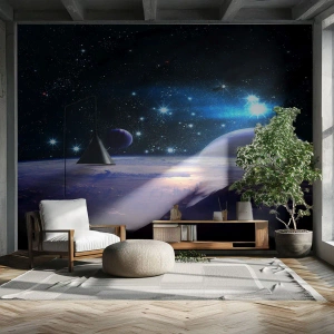 Papier Peint Photo Premium Canvas - Une vue de l'espace avec des planètes et des étoiles - 100x70cm - Toujours seul? - Décoration murale moderne pour le salon et la chambre ARTTOR