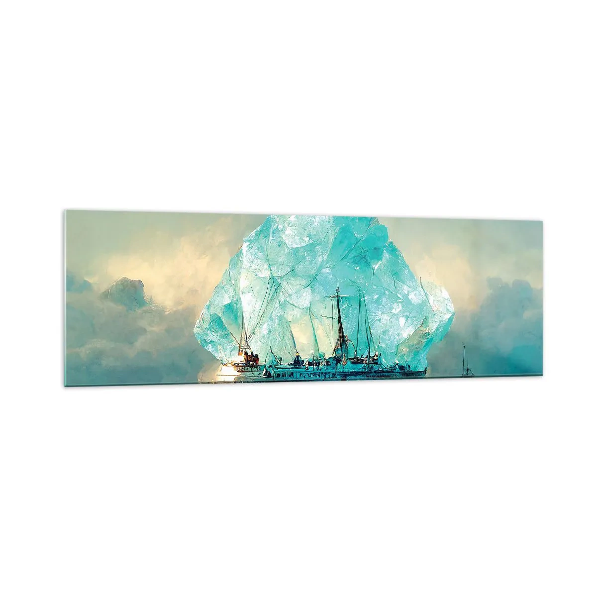 Impression sur verre - Image sur verre - Un navire avec un iceberg majestueux en arrière-plan - 160x50cm - Diamant arctique - Décoration murale moderne pour le salon et la chambre ARTTOR