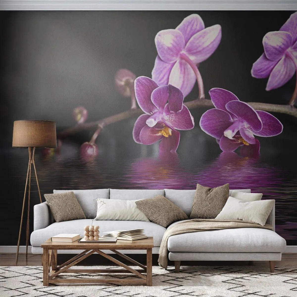 Papier Peint Autocollant Deluxe Sticker - Reflet lilas de la beauté - Fleurs, Orchidée, Nature - 500x350 cm