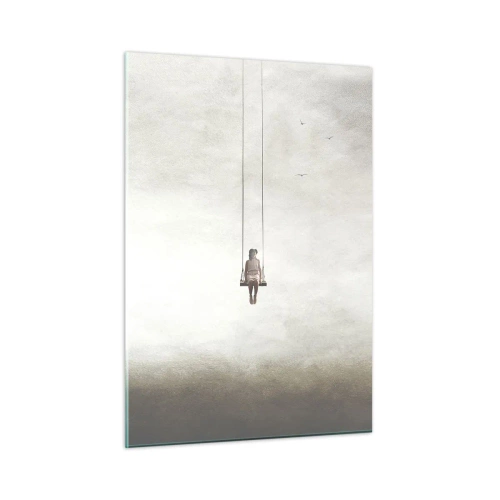 Impression sur verre - Image sur verre - Une silhouette sur une balançoire suspendue dans le ciel - 50x70cm - Enfant en nous - Décoration murale moderne pour le salon et la chambre ARTTOR