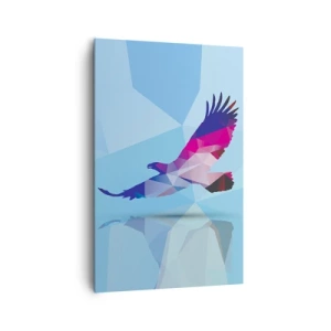 Impression sur toile - Image sur toile - Silhouette géométrique d'un aigle en vol sur fond bleu - 80x120cm - Aigle en cristal lilas - Décoration murale moderne pour le salon et la chambre ARTTOR
