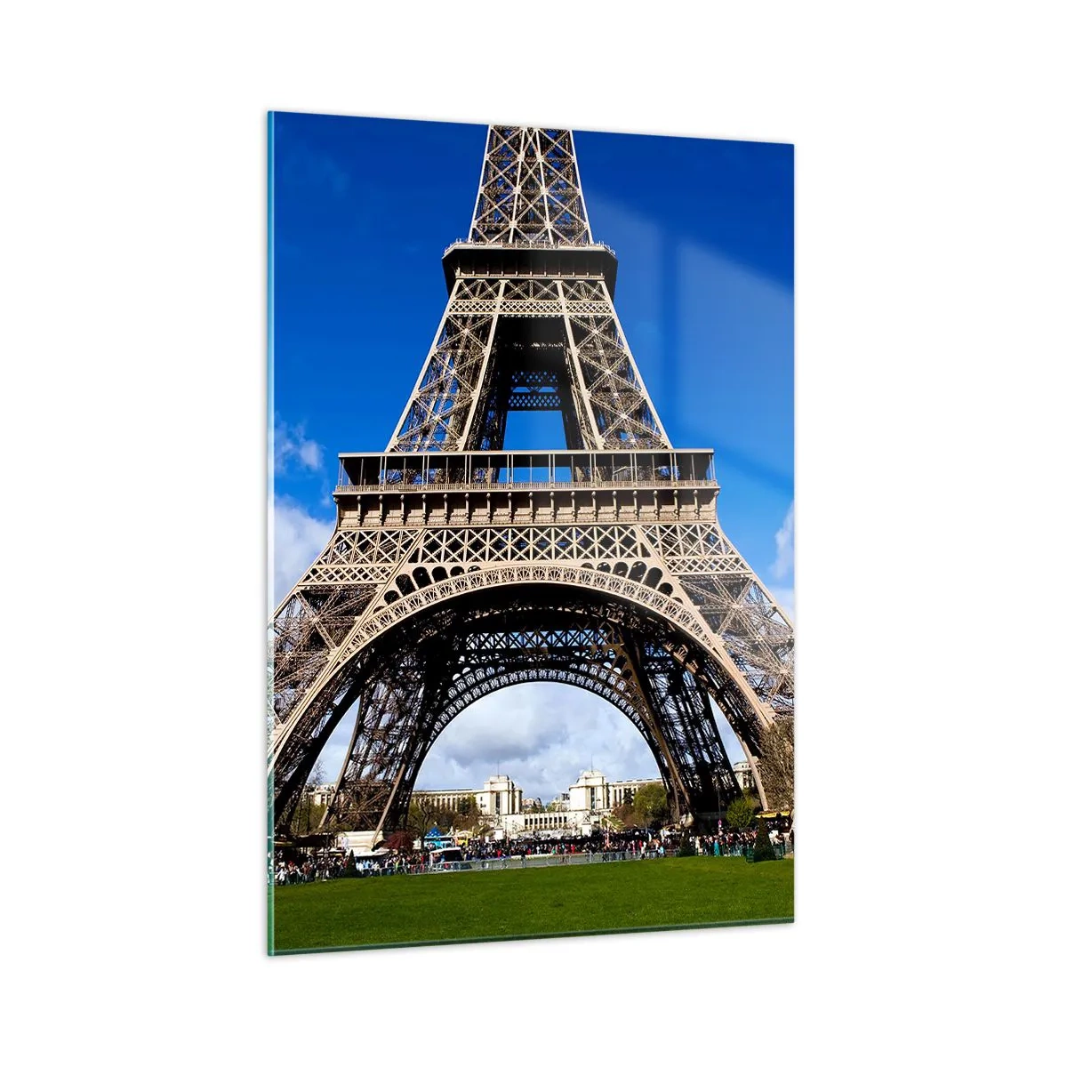 Impression sur verre - Image sur verre - La Tour Eiffel contre un ciel bleu - 50x70cm - Tout Paris à ses pieds - Décoration murale moderne pour le salon et la chambre ARTTOR