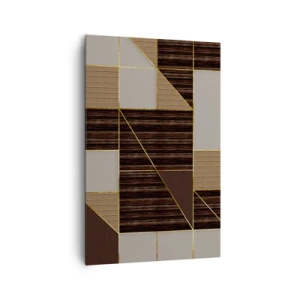 Impression sur toile - Image sur toile - Motifs géométriques dans les tons de marron avec des lignes dorées - 80x120cm - Mozaique de bronze et d'or - Décoration murale moderne pour le salon et la chambre ARTTOR