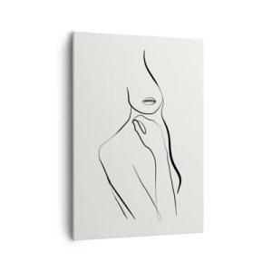 Impression sur toile - Image sur toile - Un croquis minimaliste de la silhouette d'une femme sur un fond clair. - 50x70cm - Vague de mélancolie - Décoration murale moderne pour le salon et la chambre ARTTOR