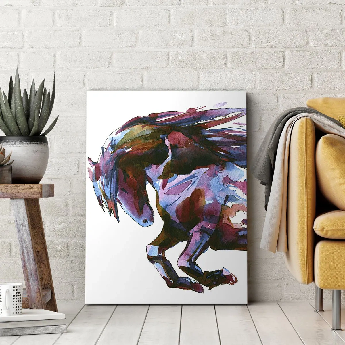 Impression sur toile - Image sur toile - Un cheval aux couleurs abstraites dynamiques symbolisant la liberté - 50x70cm - Dans le ravissement - Décoration murale moderne pour le salon et la chambre ARTTOR
