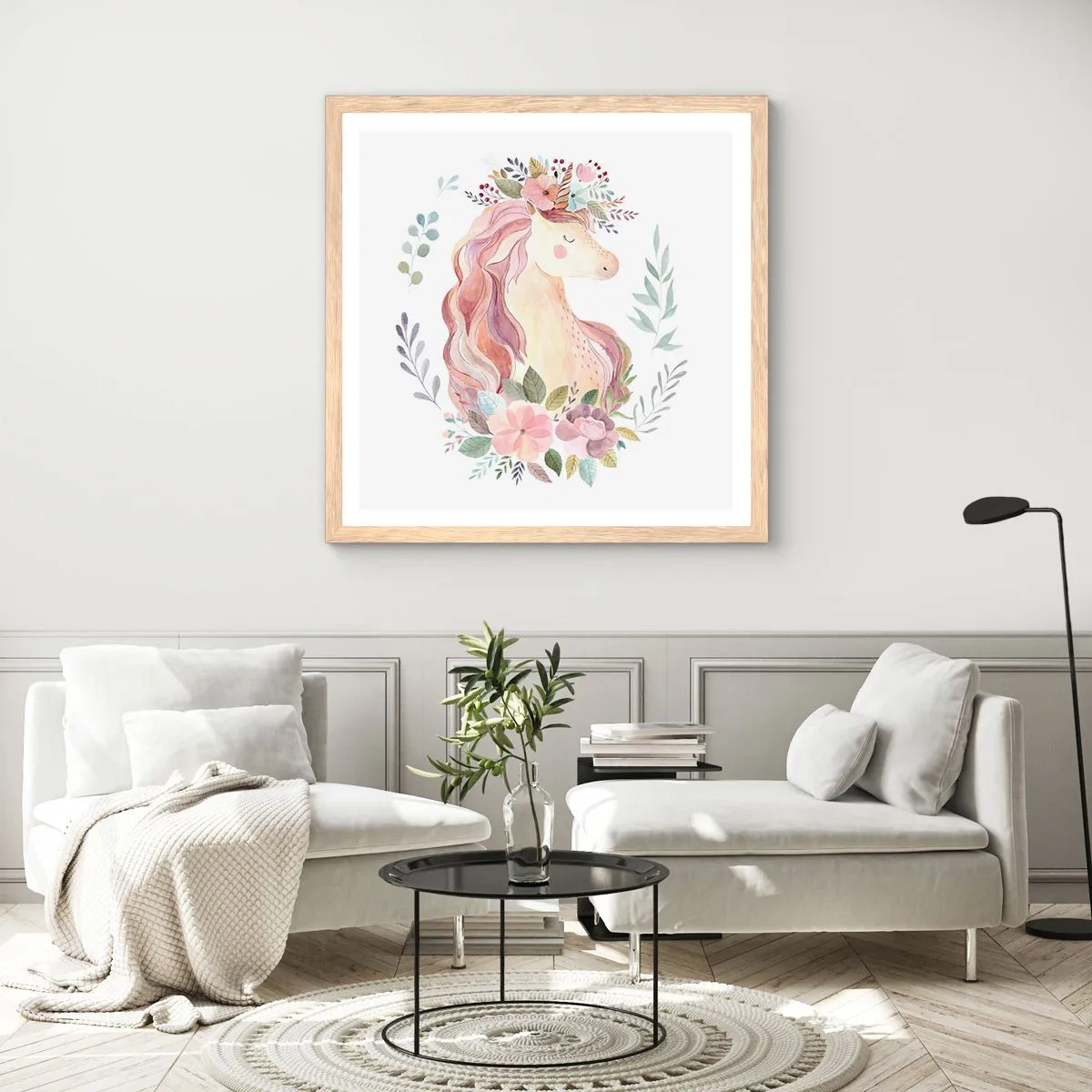 Affiche dans un chêne clair - Poster - Invitation au monde des contes de fées - 60x60 cm