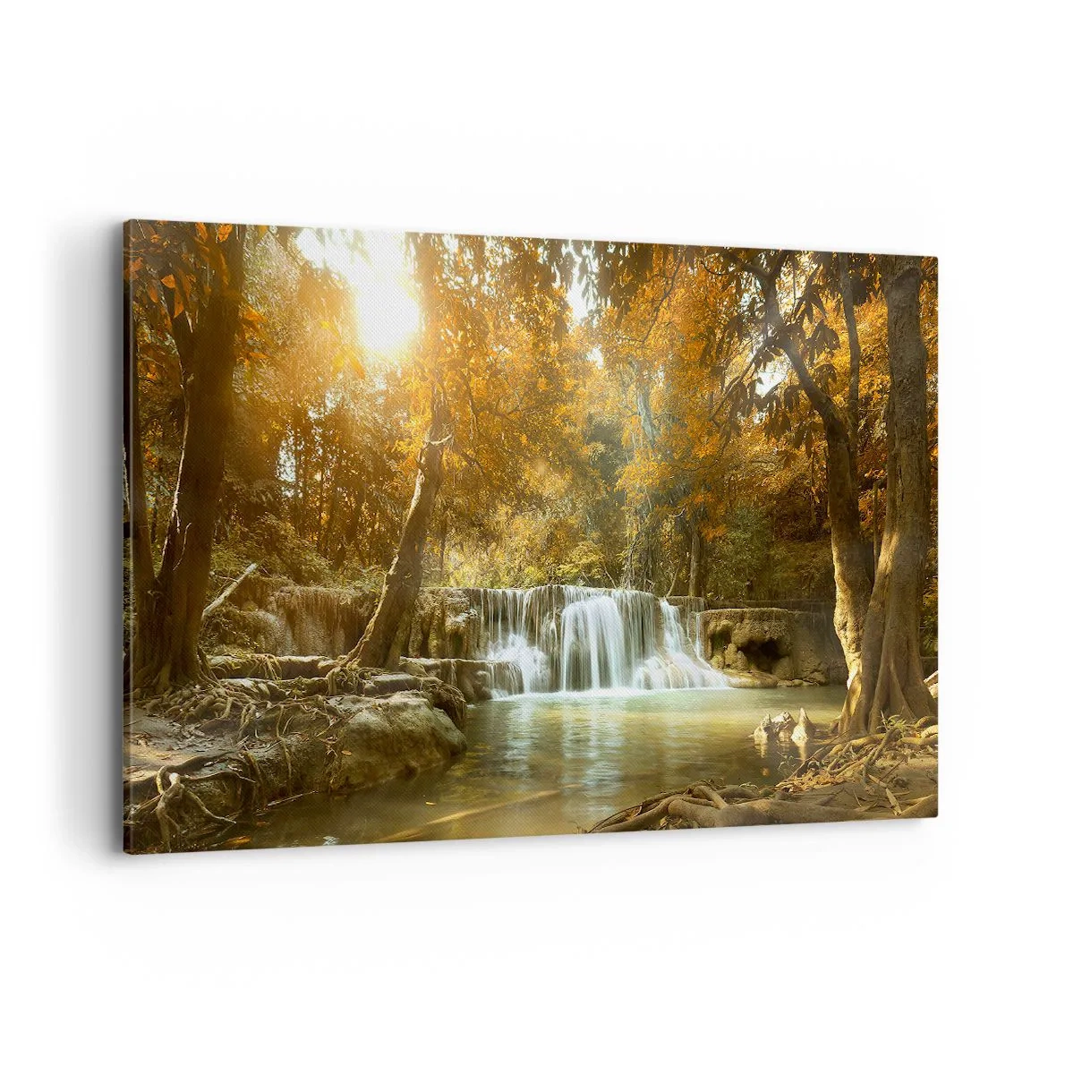 Impression sur toile - Image sur toile - Paysage d'automne avec une cascade - 100x70cm - Cascade du parc - Décoration murale moderne pour le salon et la chambre ARTTOR