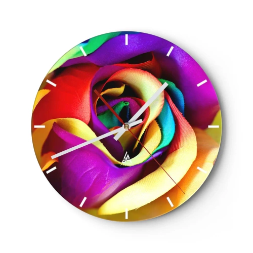 Horloge murale - Pendule murale - Gros plan d'une rose arc-en-ciel aux couleurs intenses - 30x30cm - Ce n'est pas possible - Décoration murale moderne pour le salon, la cuisine et la chambre ARTTOR