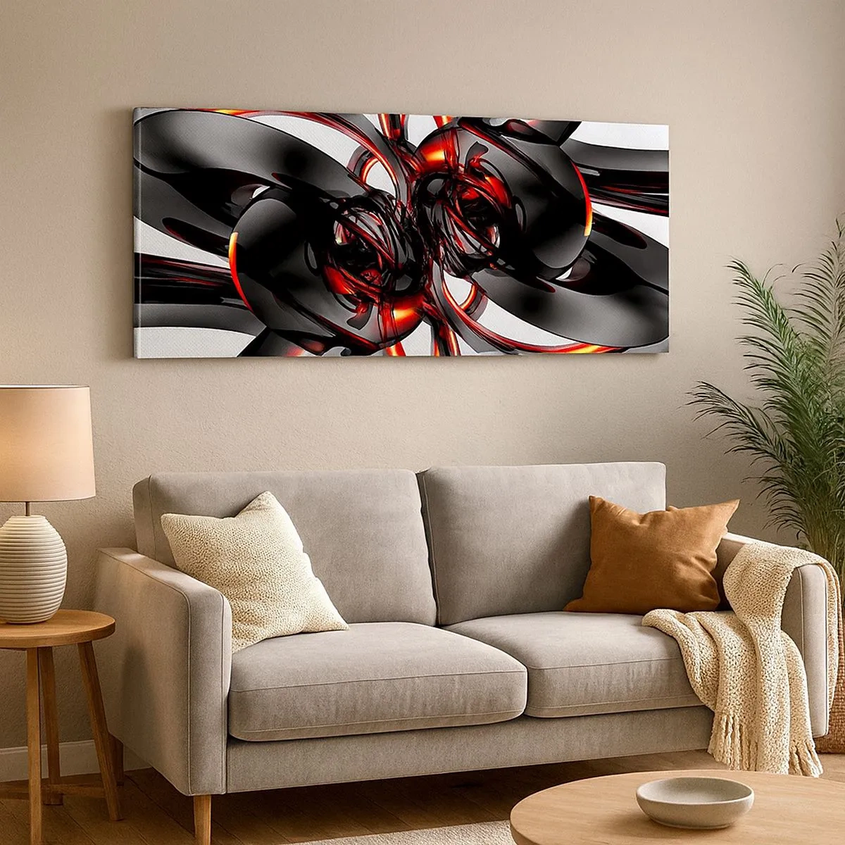 Impression sur toile - Image sur toile - Mouvement de graphite et rouge - 100x40 cm
