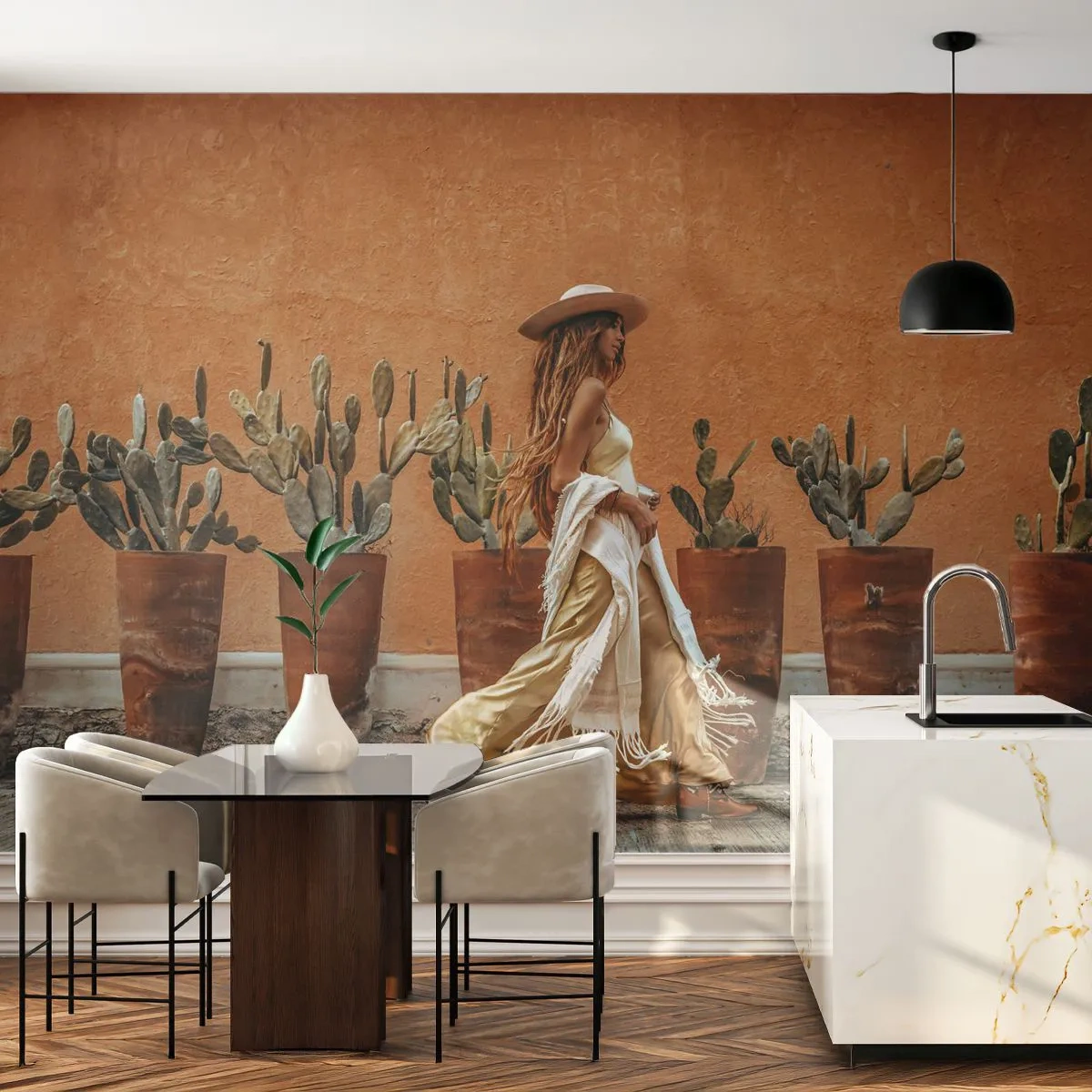 Papier Peint Photo Premium Sand - Style hippie - Bohème, Femme, Cactus - 100x70 cm