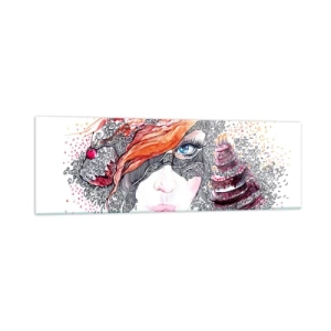 Impression sur verre - Image sur verre - Portrait artistique d'une femme avec des détails et un accent rouge - 160x50cm - Avec elle, c'est tous les jours la fête - Décoration murale moderne pour le salon et la chambre ARTTOR