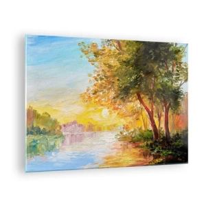 Impression sur verre - Image sur verre - Lac avec des arbres au coucher du soleil - 70x50cm - Et in Arcadia ego - Décoration murale moderne pour le salon et la chambre ARTTOR