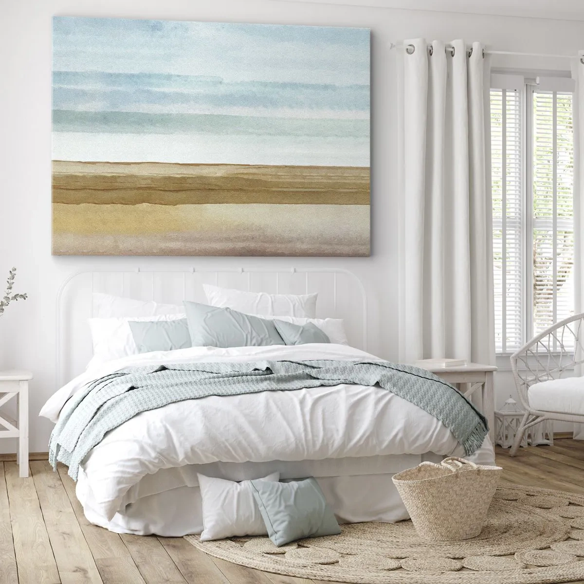 Impression sur toile - Image sur toile - Paysage de plage abstrait aux tons pastel - 70x50cm - Réconfort - Décoration murale moderne pour le salon et la chambre ARTTOR
