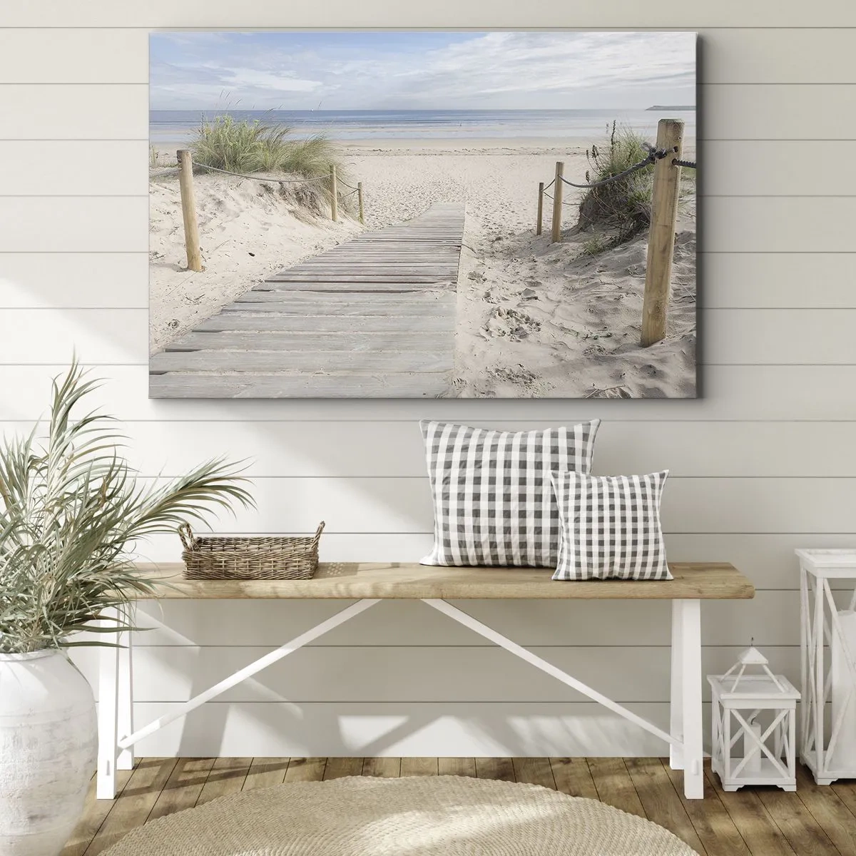 Impression sur toile - Image sur toile - Un chemin de planches menant à une plage de sable - 70x50cm - A l'horizon - Décoration murale moderne pour le salon et la chambre ARTTOR