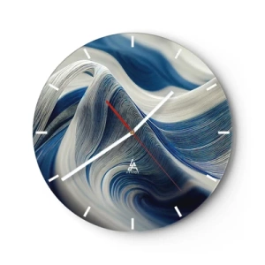 Horloge murale - Pendule murale - Tourbillons dynamiques dans des tons de bleu et de blanc avec une disposition ondulée - 30x30cm - La fluidité du bleu et du blanc - Décoration murale moderne pour le salon, la cuisine et la chambre ARTTOR