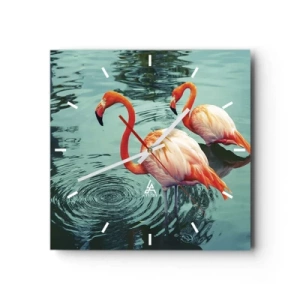 Horloge murale - Pendule murale - Deux flamants roses dans l'eau calme reflétant leur environnement - 30x30cm - Nous sommes à la mode maintenant - Décoration murale moderne pour le salon et la chambre ARTTOR