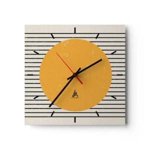 Horloge murale - Pendule murale - Un cercle jaune sur un fond de lignes horizontales noires et blanches - 30x30cm - Le pouvoir de la simplicité - Décoration murale moderne pour le salon et la chambre ARTTOR