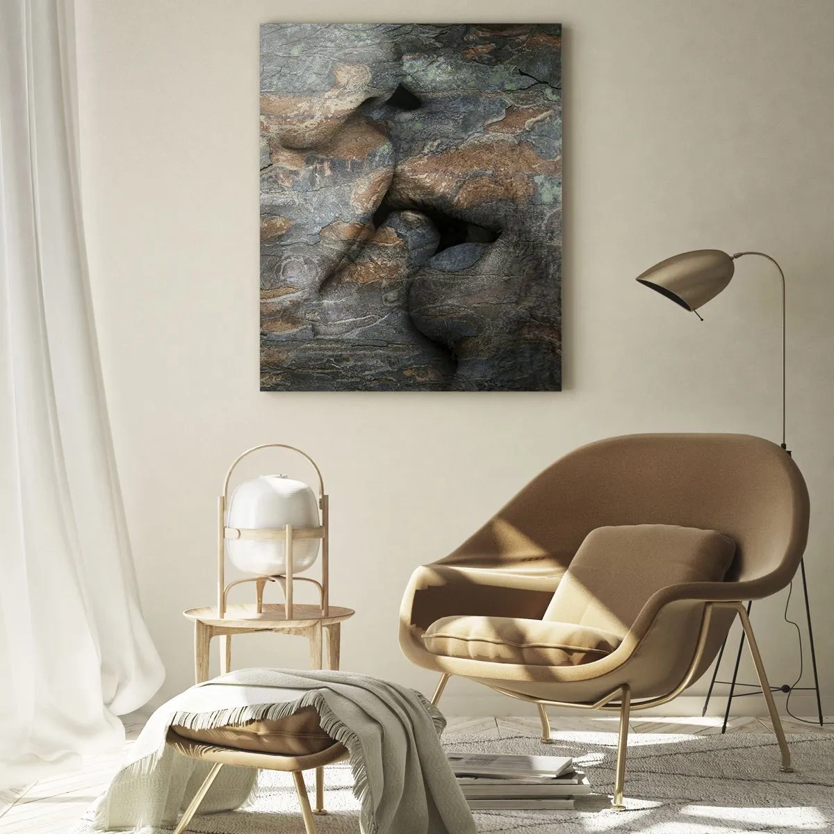 Impression sur verre - Image sur verre - Un motif artistique d'un visage sculpté dans la roche avec un effet de texture naturelle. - 70x100cm - Ensemble pour toujours - Décoration murale moderne pour le salon et la chambre ARTTOR