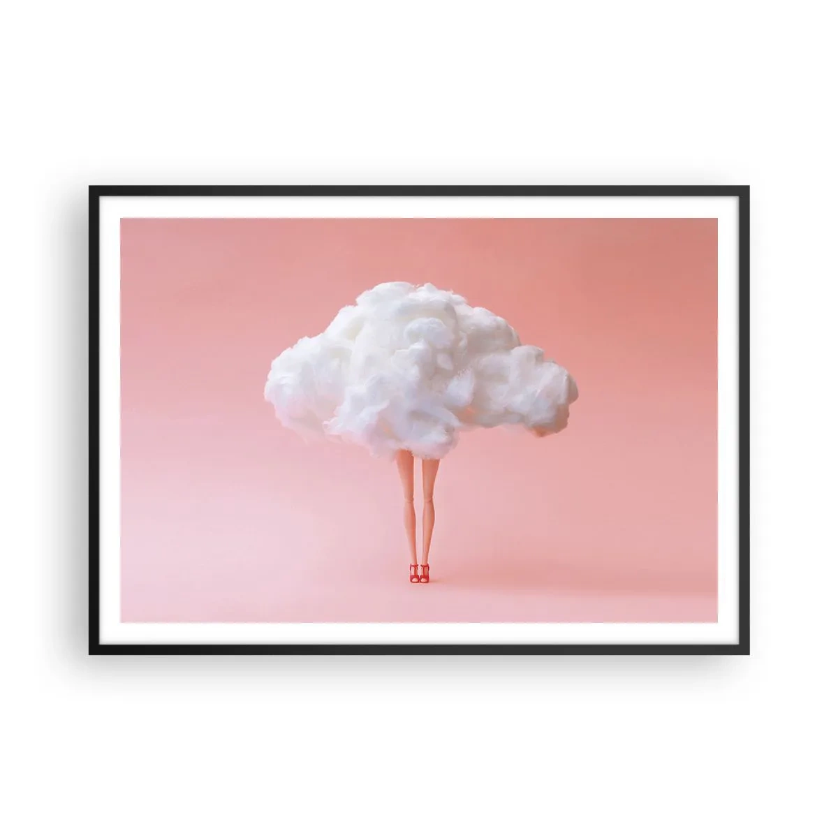 Affiche dans un cadre noir - Poster - Jambes dans un nuage sur fond rose - 100x70cm - Douce promesse - Décoration murale moderne pour le salon et la chambre ARTTOR