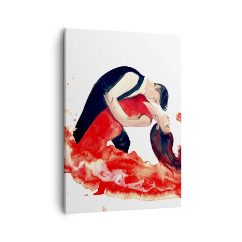 Impression sur toile - Image sur toile - Une aquarelle dynamique d'un couple dansant aux couleurs rouges. - 50x70cm - Tango - une vague sensuelle - Décoration murale moderne pour le salon et la chambre ARTTOR