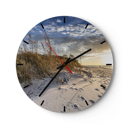 Horloge murale - Pendule murale - Plage de sable avec de l'herbe au coucher du soleil - 30x30cm - Invitation à la ballade - Décoration murale moderne pour le salon, la cuisine et la chambre ARTTOR