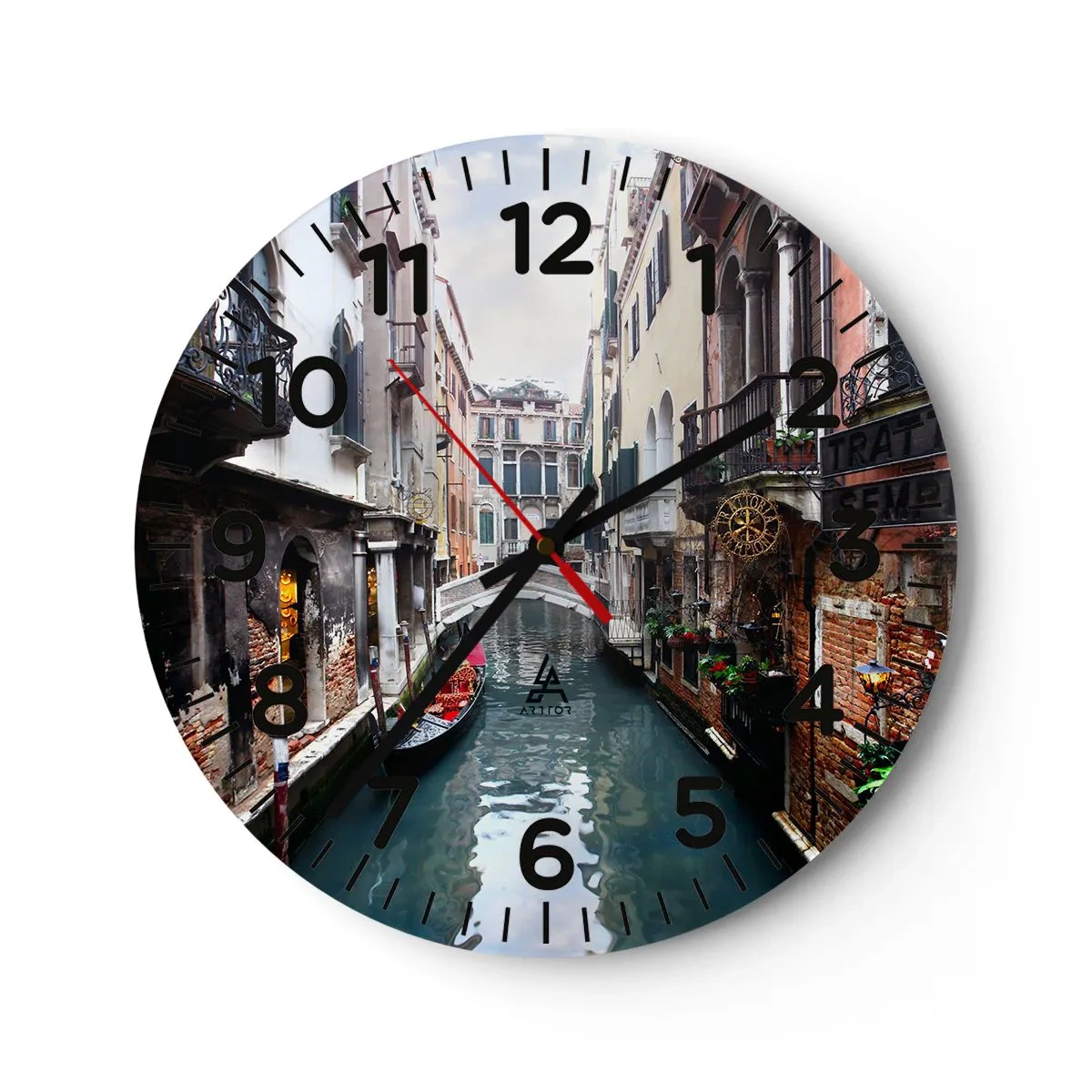 Horloge murale - Pendule murale - Paysage vénitien avec une gondole et un pont - 40x40 cm