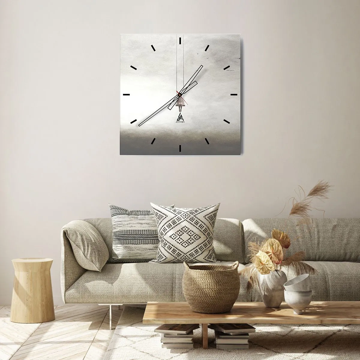 Horloge murale - Pendule murale - Une figure sur une balançoire suspendue dans l'espace - 30x30cm - Enfant en nous - Décoration murale moderne pour le salon et la chambre ARTTOR